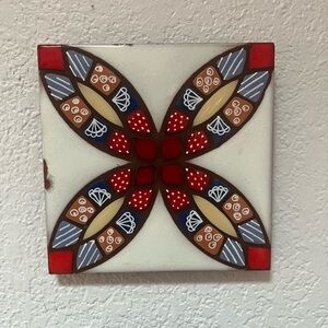 Vintage Ceramic Wall Tile Trivet Boho Folk Art Southwest Decor
